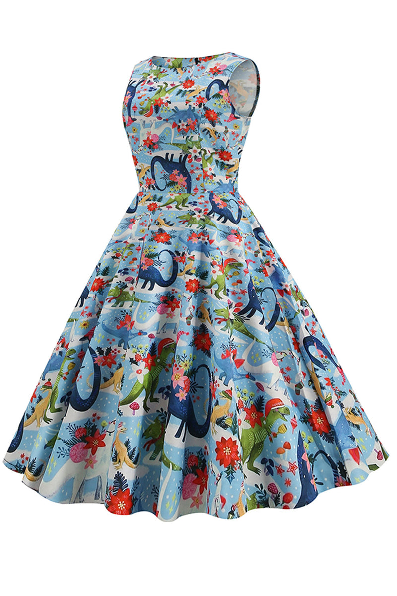 Załaduj obraz do przeglądarki galerii, Jasnoniebieska Sukienka Vintage Lata 50 w Kwiaty