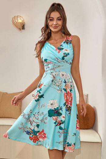 Niebieska Sukienka Vintage Lata 50 w Kwiaty