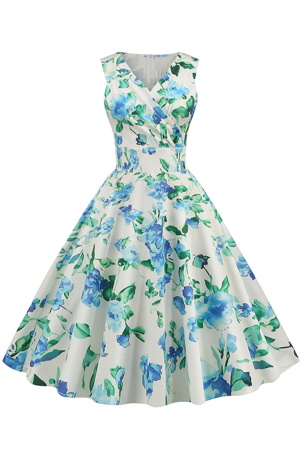 Jasnoniebieska Sukienka Pin Up Lata 50 w Kwiaty