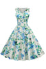 Załaduj obraz do przeglądarki galerii, Jasnoniebieska Sukienka Pin Up Lata 50 w Kwiaty