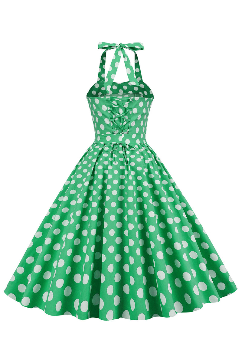 Załaduj obraz do przeglądarki galerii, Zielona Sukienka Pin Up Lata 50 w Groszki