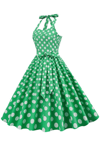 Zielona Sukienka Pin Up Lata 50 w Groszki