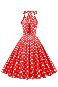 Czerwona Sukienka Pin Up Lata 50 w Groszki
