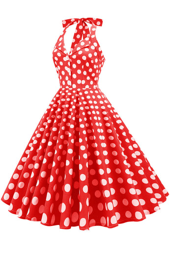 Czerwona Sukienka Pin Up Lata 50 w Groszki