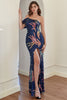 Załaduj obraz do przeglądarki galerii, Granatowa Sukienka Na Studniówke na Jedno Ramię z Rozcięciem