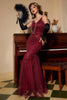 Załaduj obraz do przeglądarki galerii, Czarna Dekolt V Długie Sukienka Lata 20 z Cekinami