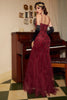 Załaduj obraz do przeglądarki galerii, Czarna Dekolt V Długie Sukienka Lata 20 z Cekinami