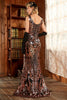 Załaduj obraz do przeglądarki galerii, Syrena Ciemnoczerwona Długie Sukienka Lata 20 z Cekinami