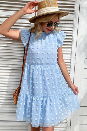 Niebieska luźna żakardowa letnia sukienka