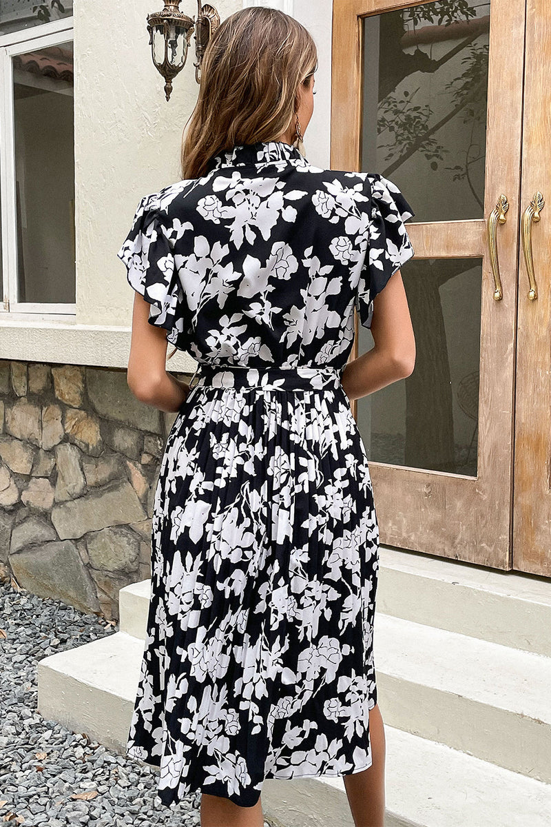 Załaduj obraz do przeglądarki galerii, Czarna letnia sukienka w kwiatowy nadruk
