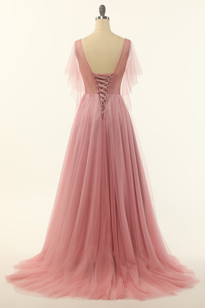 Załaduj obraz do przeglądarki galerii, Pudrowy Róż Tiulowa sukienka na studniówkę z Koralikami