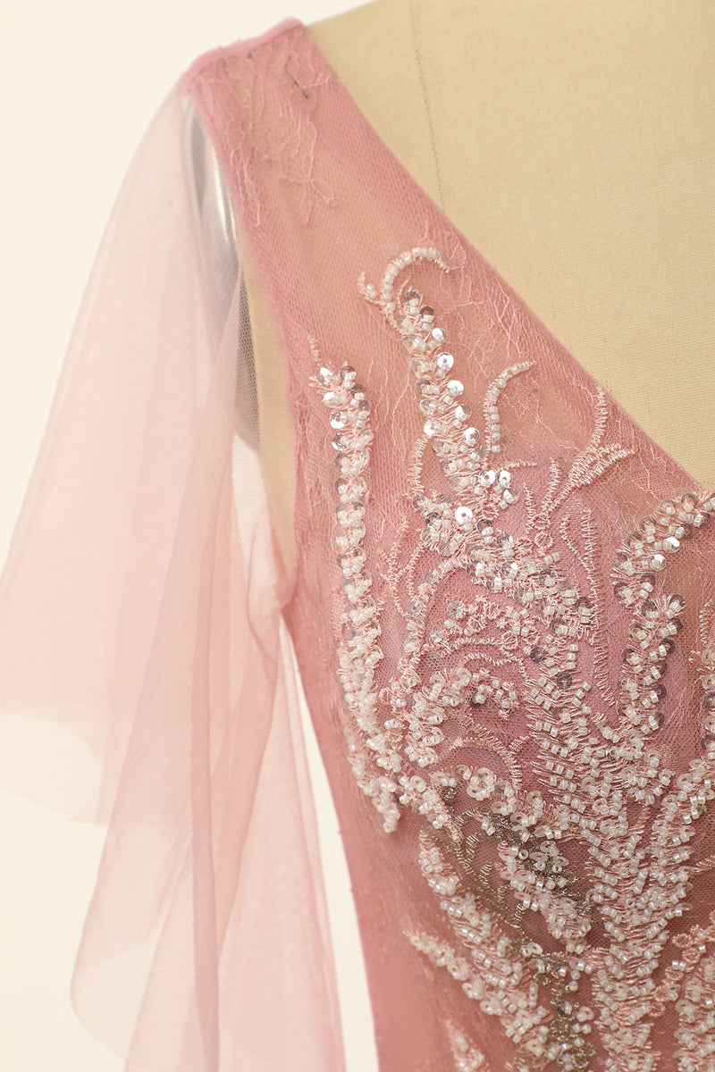 Załaduj obraz do przeglądarki galerii, Pudrowy Róż Tiulowa sukienka na studniówkę z Koralikami