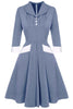 Załaduj obraz do przeglądarki galerii, Szaroniebieska Sukienka Lata 50 z Długim Rękawem