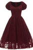 Załaduj obraz do przeglądarki galerii, Burgundia Bufiskowe Rękawy Sukienki Koronkowe