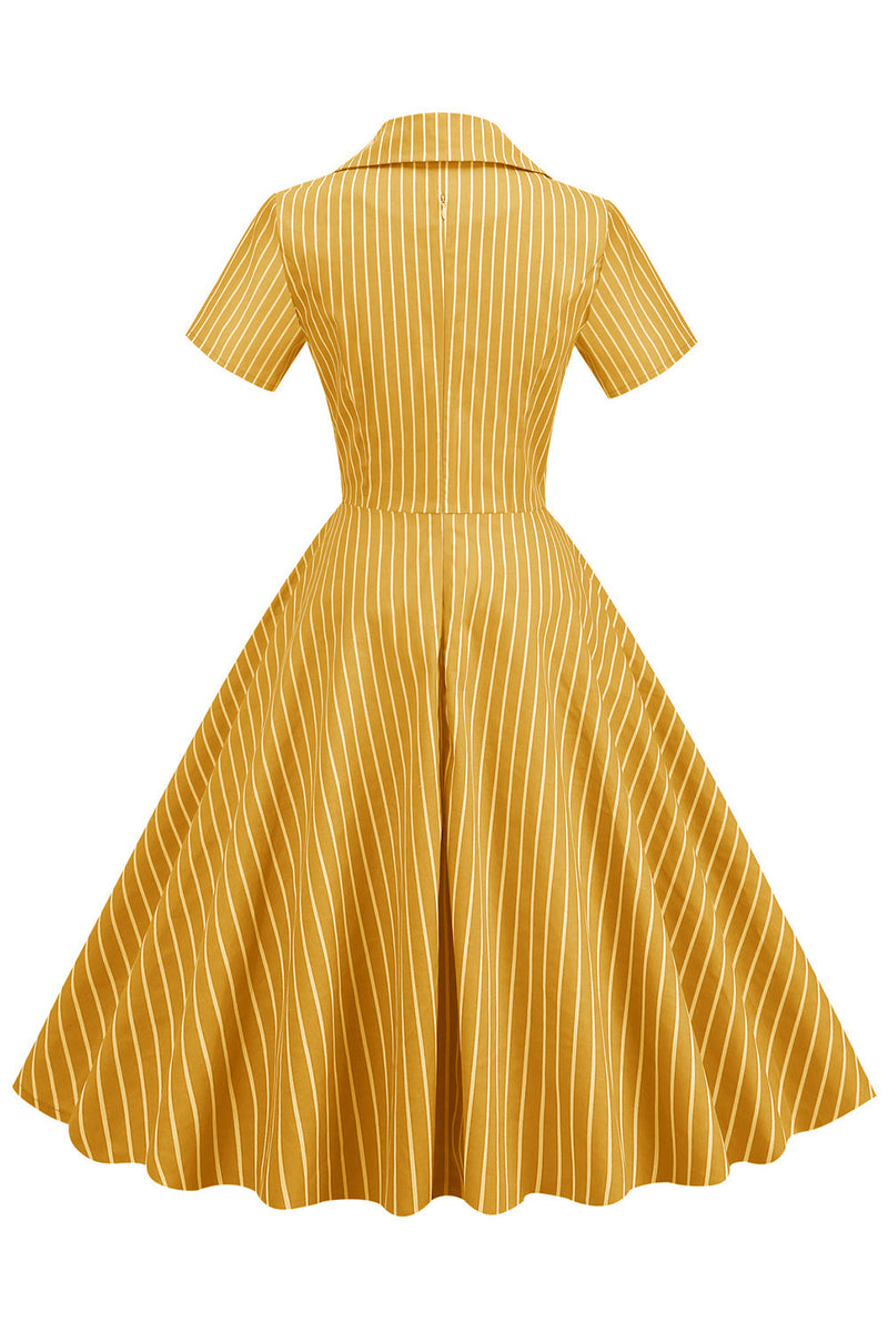 Załaduj obraz do przeglądarki galerii, Paski Sukienka Lata 50 z Krótkim Rękawem
