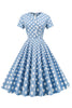 Załaduj obraz do przeglądarki galerii, Niebieska Sukienka Lata 50 w Groszki