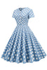 Załaduj obraz do przeglądarki galerii, Niebieska Sukienka Lata 50 w Groszki