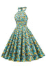 Załaduj obraz do przeglądarki galerii, Niebiesko-żółta Sukienka Pin Up Lata 50