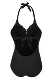 Czarny Halter Jednoczęściowe Stroje Kąpielowe Plus Size w Paski