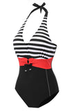 Czarny Halter Jednoczęściowe Stroje Kąpielowe Plus Size w Paski