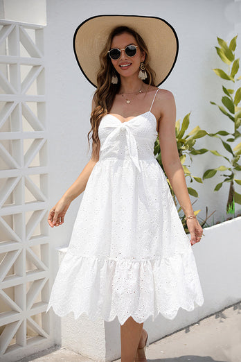 Biała Cienkich Ramiączkach Sukienki Letnie z Kokarda