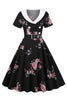 Załaduj obraz do przeglądarki galerii, Czarna Sukienka Vintage w Kwiaty z Krótkim Rękawem