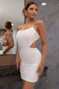 Załaduj obraz do przeglądarki galerii, Biała Cekinowa Sukienka Koktajlowa Bez Pleców