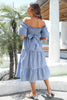 Załaduj obraz do przeglądarki galerii, Niebieska Sukienka Letnia w Kratę z Ramienia