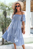 Załaduj obraz do przeglądarki galerii, Niebieska Sukienka Letnia w Kratę z Ramienia