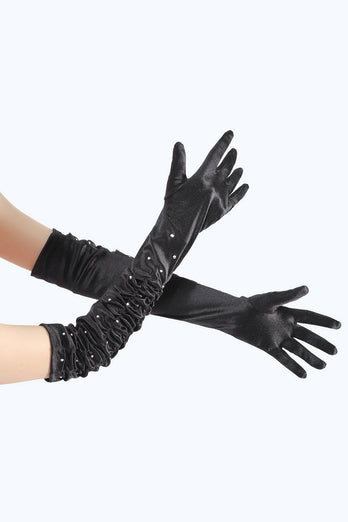 Czarne Rękawiczki Imprezowe z Koralikami