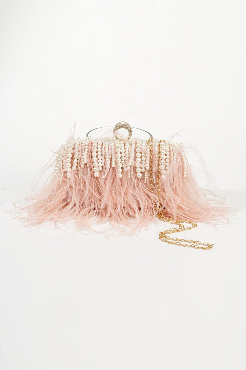 Załaduj obraz do przeglądarki galerii, Vintage Ostrich Feather Blush Evening Bag
