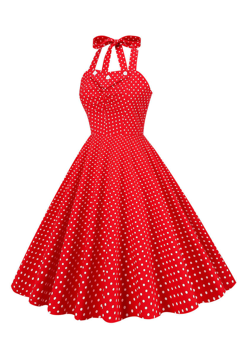 Załaduj obraz do przeglądarki galerii, Czerwona Sukienka Pin Up Lata 50 W Groszki