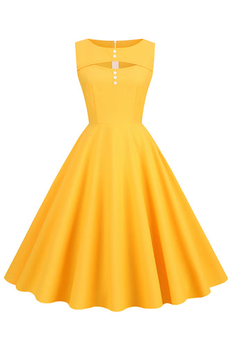 Retro Stylowa Żółta Sukienka Pin Up Lata 50
