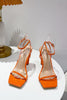 Załaduj obraz do przeglądarki galerii, Pomarańczowa Paski Sandały Wysokie Obcasy
