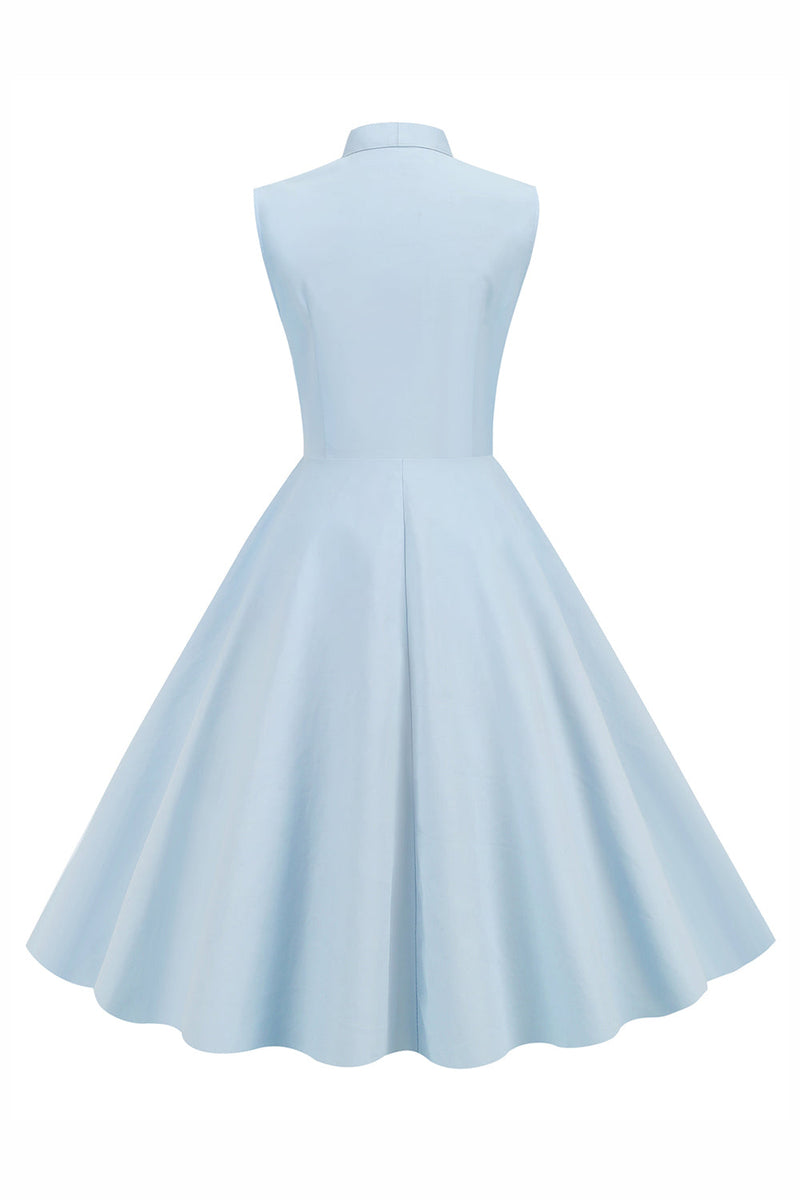 Załaduj obraz do przeglądarki galerii, Jasnoniebieski Sukienka Pin Up Lata 50 z Kokardki