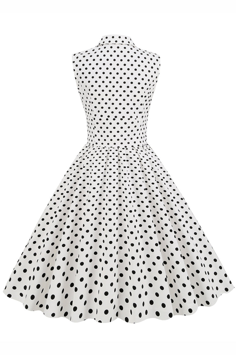 Załaduj obraz do przeglądarki galerii, Biała Sukienka Vintage Pin Up w Groszki