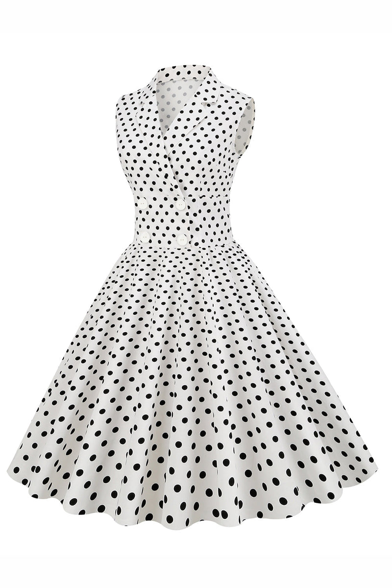 Załaduj obraz do przeglądarki galerii, Biała Sukienka Vintage Pin Up w Groszki