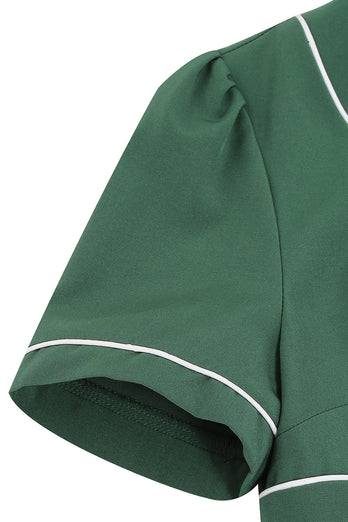 Zielona Sukienka Vintage Lata 50 z Krótkie Rękawy