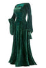 Załaduj obraz do przeglądarki galerii, Zielona Aksamitna Sukienka Plus Size Na Impreze z Długim Rękawem