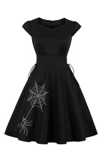 Czarna sznurowana sukienka Halloween w stylu vintage