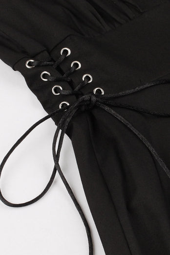 Czarna sznurowana sukienka Halloween w stylu vintage