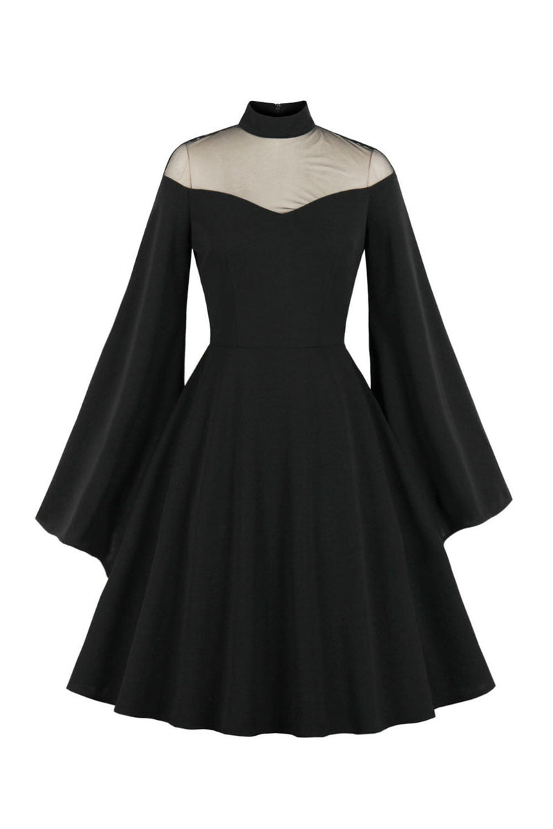 Załaduj obraz do przeglądarki galerii, Vintage Czarna sukienka halloweenowa z długim rękawem