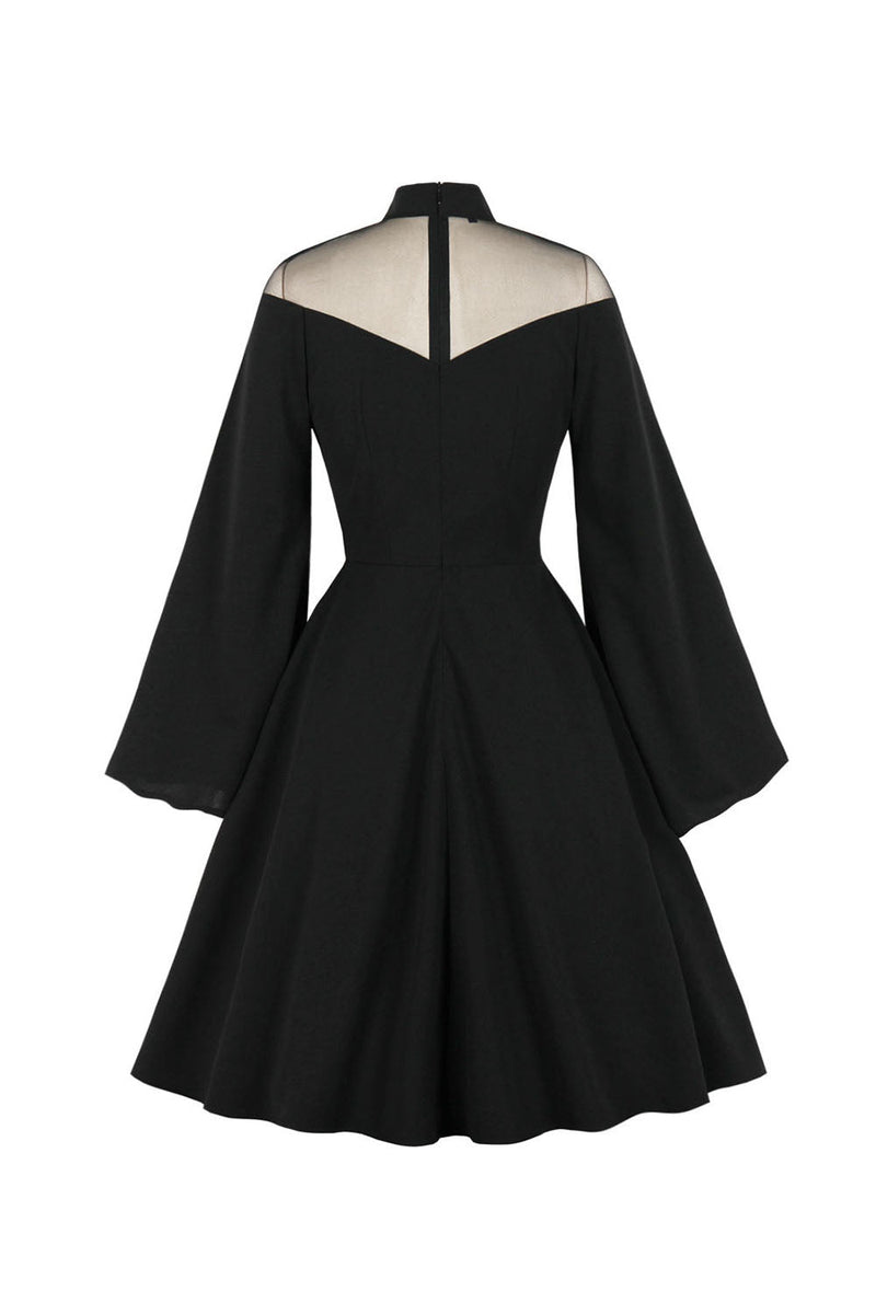 Załaduj obraz do przeglądarki galerii, Vintage Czarna sukienka halloweenowa z długim rękawem