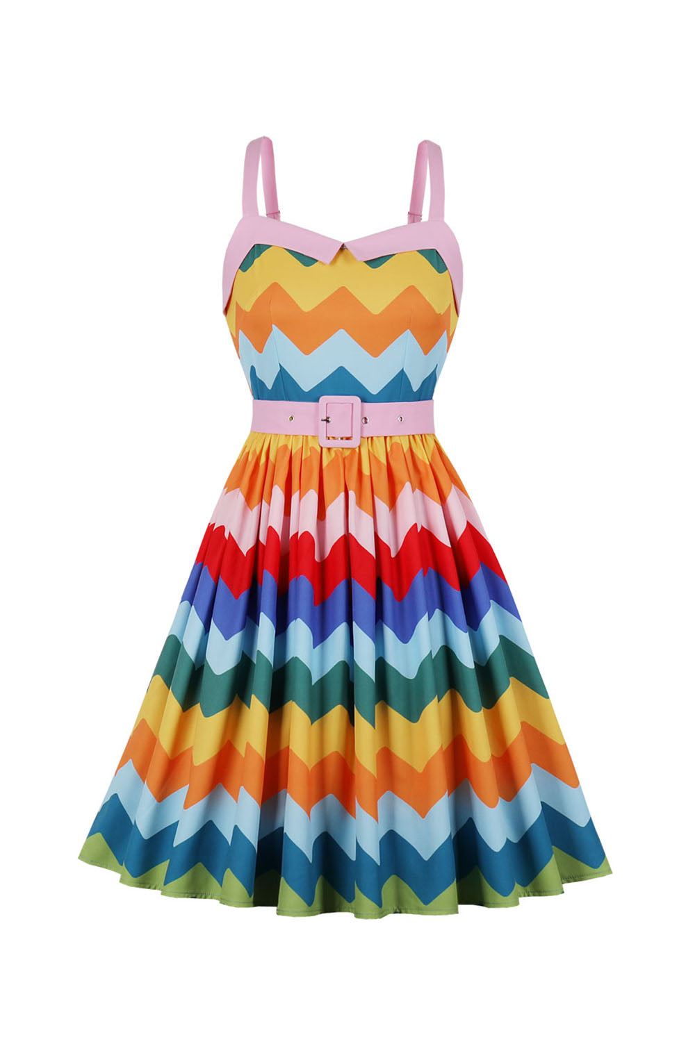 Wave Printed Spaghetti Straps Vintage Sukienka