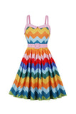 Wave Printed Spaghetti Straps Vintage Sukienka