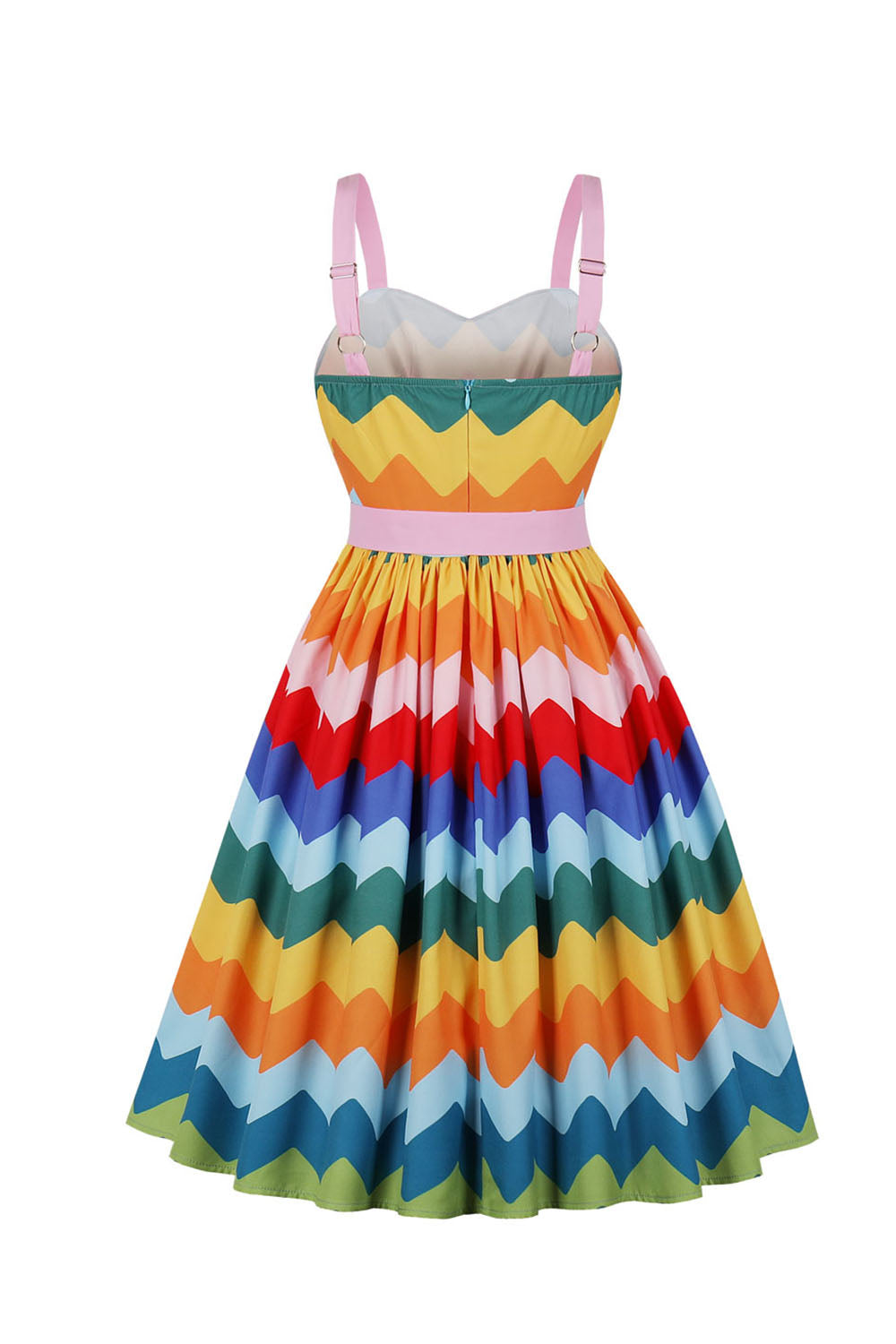 Wave Printed Spaghetti Straps Vintage Sukienka