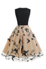 Załaduj obraz do przeglądarki galerii, Czarna sukienka z dekoltem w serek Vintage 1950s z aplikacjami