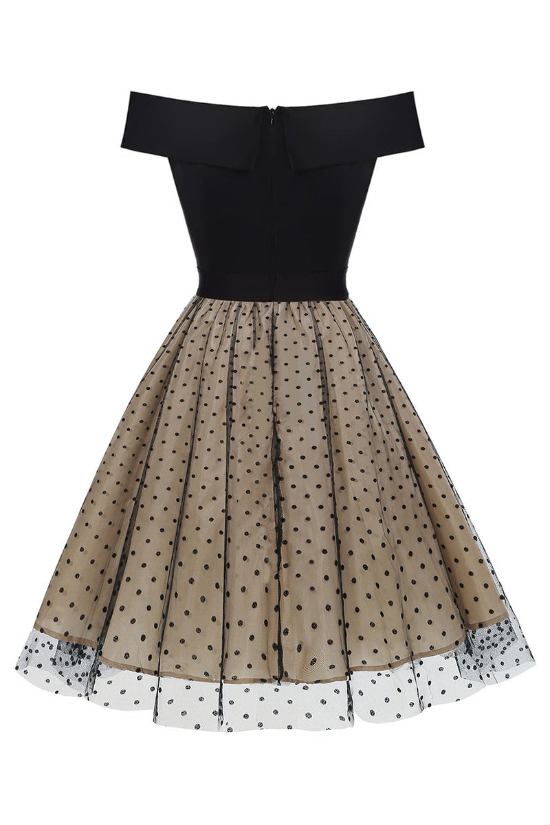Załaduj obraz do przeglądarki galerii, Black Off the Shoulder Polka Dots 1950s Sukienka