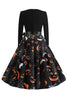 Załaduj obraz do przeglądarki galerii, V Neck Black Halloween Vintage Sukienka z długim rękawem