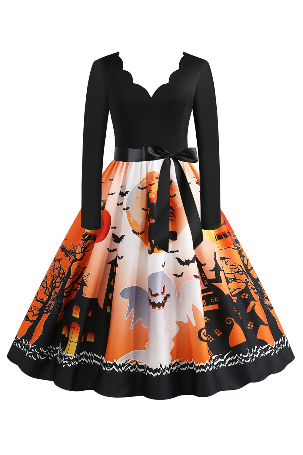 Sukienka Halloween z dekoltem w serek z paskiem